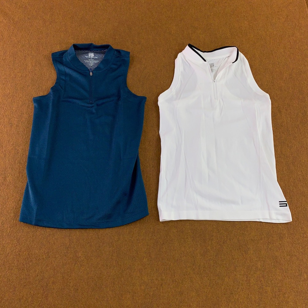Three Sixty Six Womens Small Blue White 1/4 Zip Sleeveless Golf Polo 2 Pack New